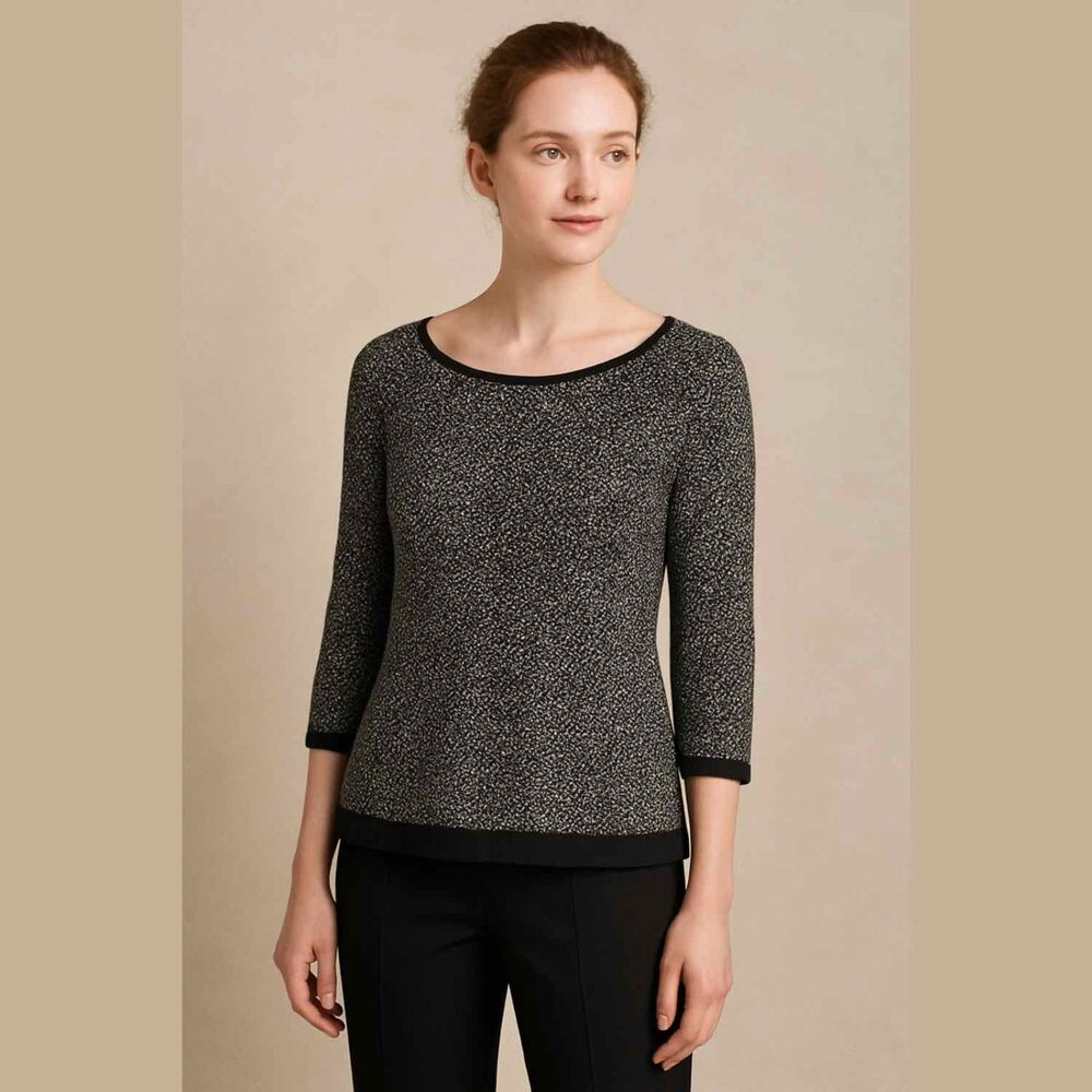 Anthropologie Moth Black and White Textured Knit 3/4 Sleeve Sweater Top